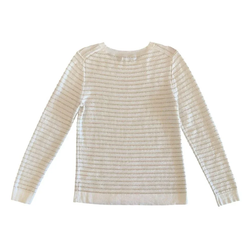 J.Crew Cream Gold Metallic Stripe Teddie Sweater Classic Women’s Size Small EUC